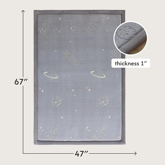 Hakuna Matte GlowCloud Baby Play Mat for Floor 47”x 67” Planets – Coral Velvet Memory Foam Rug for Crawling & Cozy Play – Non-Slip, Water-Resistant, Easy-Care Tummy Time Mat, Playmat for Playpen