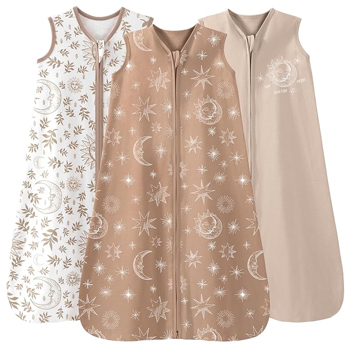 Unnivoll Baby Sleep Sack 12-18 Months 3 Pack 100% Cotton Lightweight 0.5 TOG Wearable Blanket Baby Sleep Bag with 2-Way Zipper for Infant Toddler Beige