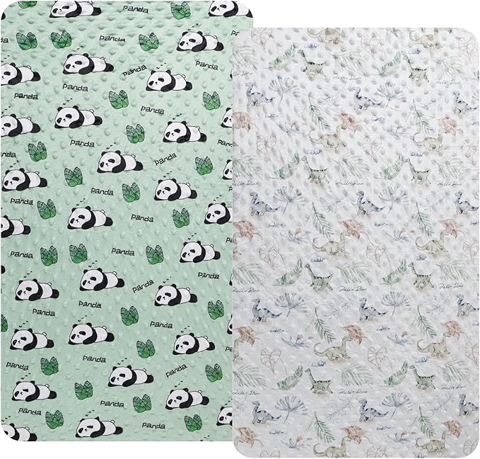 Dot Bassinet Sheet Set 2 Pack Stretch Fitted 35"x21" Bedside Bassinet Sheets,Ultra Soft, for Baby Girls and Boys Panda,Dinosaur