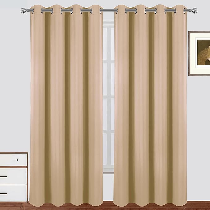 LEMOMO Blackout Curtains 52 x 84 Inch Beige Curtains 2 Panels Darkening Thermal Insulated Bedroom Curtains
