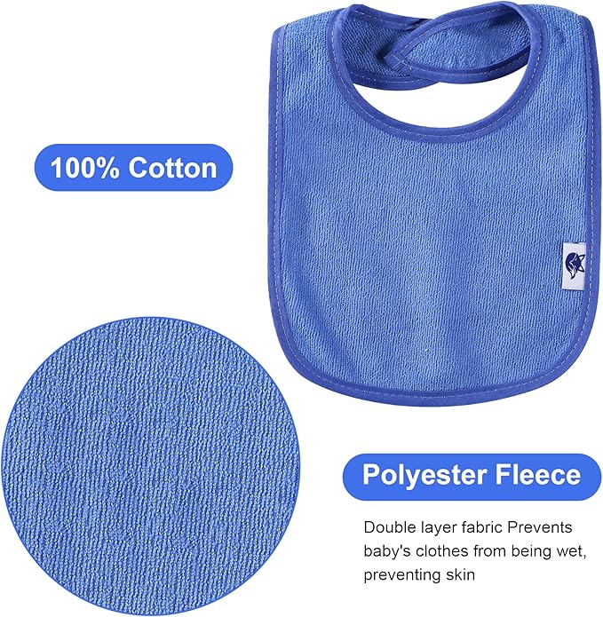 Nvatorfox 12 Pack Terry Drool Cotton Bibs, Unisex Baby Bibs with Fiber Filling Waterproof for Feeding, Teething, Drooling