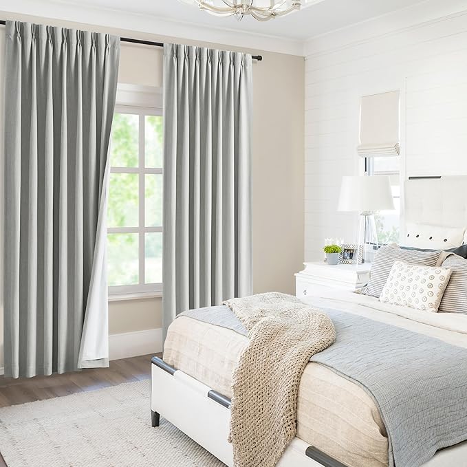 WEST LAKE Extra Long Pinch Pleated Full Blackout Curtain Panels 102 Inches Length,Light Grey Linen Blend French Pleat Drapes for Bedroom,Contemporary Window Treatment,40" Wx102 L(Pack of 2)