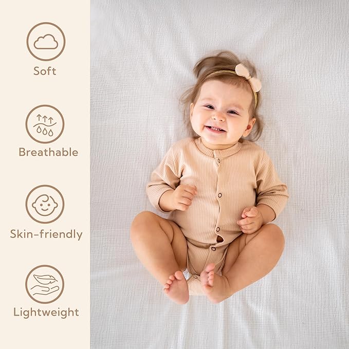 SOULFUL Mini Muslin Crib Sheets for Boys Girls, 2 Pack Soft and Breathable Cotton Fitted Crib Sheets for Standard Crib Mattress (24"x 38", White & Dusty Rose)