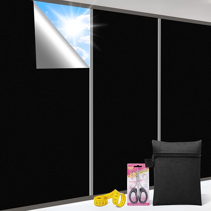 100% Blackout Portable Window Cover - Adhesive Thermal Blackout Blinds, No-Drill Window Guard for Temporary Use, 118" x 58" Darkening Shades Suitable for Home, Dorm, RV & Skylight