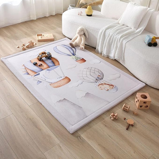 Hakuna Matte CloudSoft Baby Play Mat for Floor 47 x 67 Dinosaur Balloons – Coral Velvet Memory Foam Rug for Crawling Cozy Play – Non-Slip, Water-Resistant, Easy-Care Tummy Time Mat Playmat for Playpen