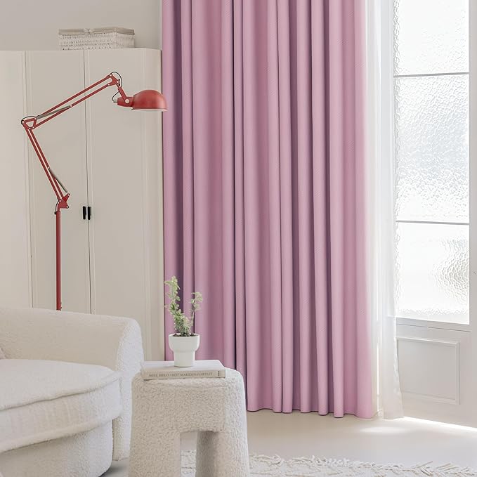 FMFUNCTEX 100% Blackout Curtains for Bedroom, Blush Pink Curtains 84 Inches Long Textured Thermal Insulated Curtains for Girls Room Drapes, Black Out Drapery Grommet Living Room Darkening 2 Panels