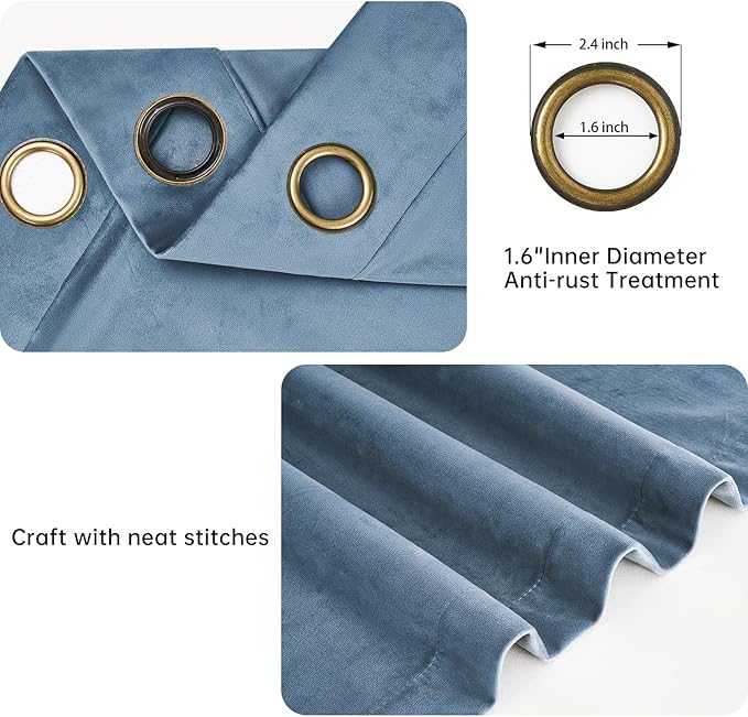Topfinel 90 Inches Long Blue Velvet Curtains for Bedroom,Velour Cold Weather Thermal Dusty Blue Winter Decorative Room Darkening Viral Luxury Crushed Velvet Aesthetic Drapery Panels 2 Panels