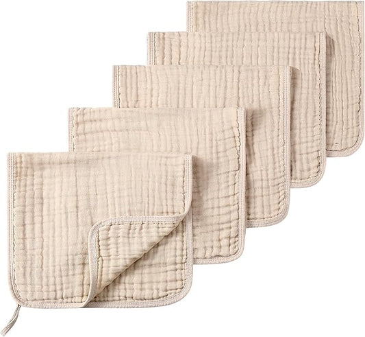 SnugOre Muslin Burp Cloths 5 Pack Large 20x12 inches Baby Burping Cloths, 6-Layer 100% Cotton for Newborn Boys Girls, Ultra Soft & Absorbent （Apricot Color）