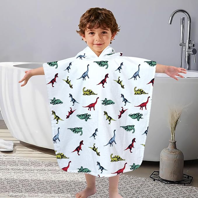 VOOVA & MOVAS Toddler Hooded Towel, Oversized (2-4Years,22"X22") Made from 100% Soft Cotton,Absorbent Hooded Poncho Towel for Baby Girl,Perfect for Pool | Swimming | Bath | Beach,Dino