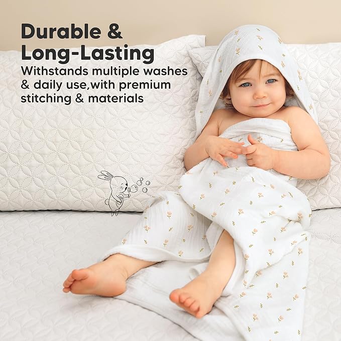 KeaBabies Muslin Baby Bath Towels with Hood for Girls, Boys -Large Organic Cotton Hooded Baby Towels for Newborns,Toddlers,Infant,Kids,Soft Absorbent Newborn Bath Essentials Gift Set(Tulips, Petite)