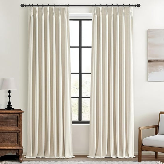 Cream Linen Curtains 120 Inches Long for Bedroom, Ceiling Mount Track Curtains with Back Tab Pinch Pleated Blackout Drapes for Sliding Glass Patio Doors Inside 10 ft Large Window Farmhouse 2 Panels