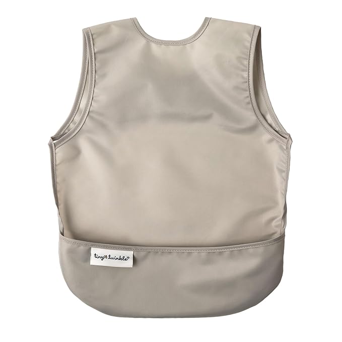 Tiny Twinkle Mess Proof Baby Bibs | 2 Pack Waterproof Toddler Bib for Eating | Baby Apron for Feeding, Machine Washable, Perfect Shower Gift (Grey Indigo, 6–24M)