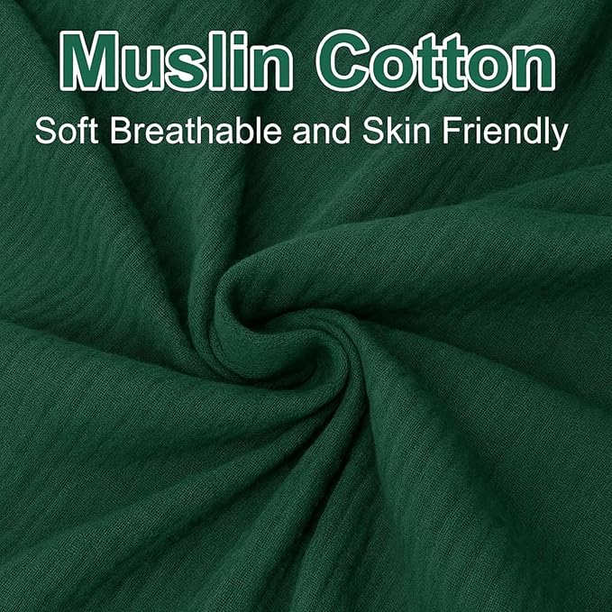 PET REJOIR 2 Pack Emerald Green Muslin Crib Sheets for Boys & Girl- Neutral Breathable Cotton Crib Mattress Sheets Fitted for Standard 28"x 52"- Nursery Décor No Slip Bed Sheets
