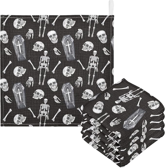 vvfelixl Baby Washcloths Cotton Creepy Skull Baby Muslin Washcloths Soft Baby Face Towel for Newborn Infants, 11.8 X 11.8 Inch, 3 Pack Black