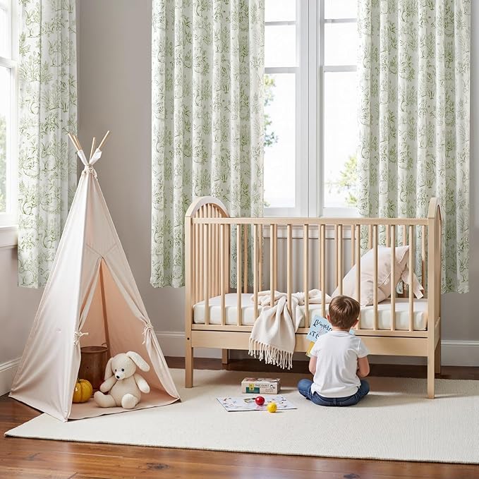 jinchan Blackout Nursery Curtains 72 Inches Long, Bunny Woodland Toile Curtains Sage Green on Beige Animal Printed Drapes for Bedroom Rod Pocket Thermal Insulated Farmhouse Window Treatment 2 Panels