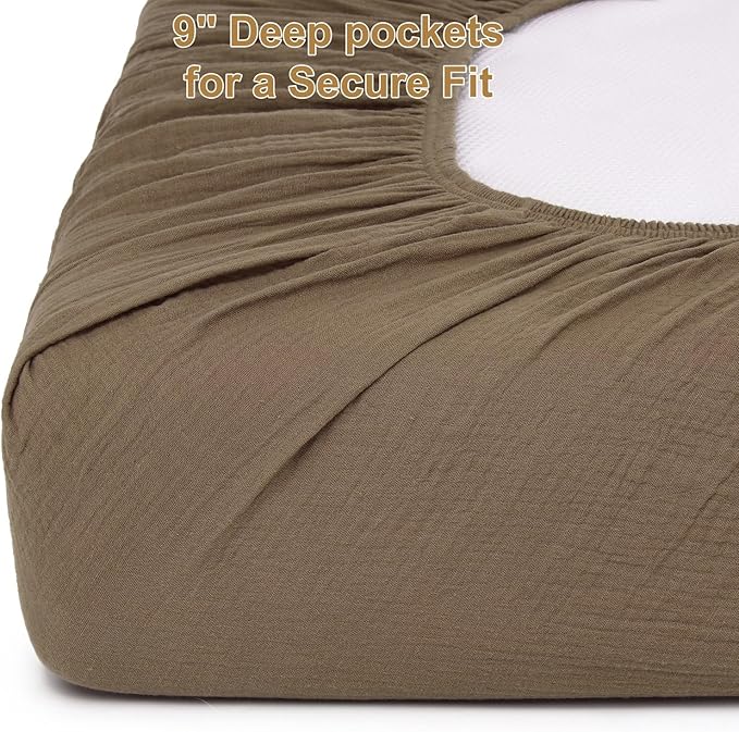 PET REJOIR 2 Pack Muslin Fitted Crib Sheets for Baby Girls & Boys-Neutral Breathable Crib Mattress Protector for Standard Crib Mattress(28"x 52")-Soft No Slip Cotton Bedding-Taupe Brown & Light Beige