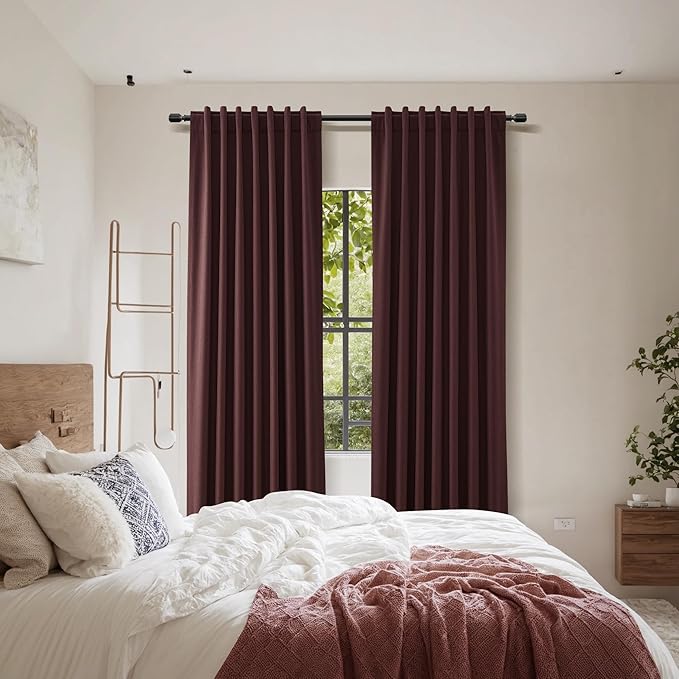 Guken 100% Blackout Curtains 120 Inch Length 2 Panels Set for Living Room Bedroom Back Tab Thermal Insulated Black Out Linen Drapes Room Darkening Reddish Brown,52x120