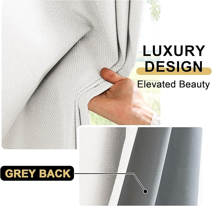 PrinceDeco Blackout Curtains for Bedroom – 100% Light Blocking Thermal Insulated Curtains 84 inch Length, Noise Reducing Energy Saving Drapes for Living Room,Nursery,2 Panels,55" W x84 L,Ivory