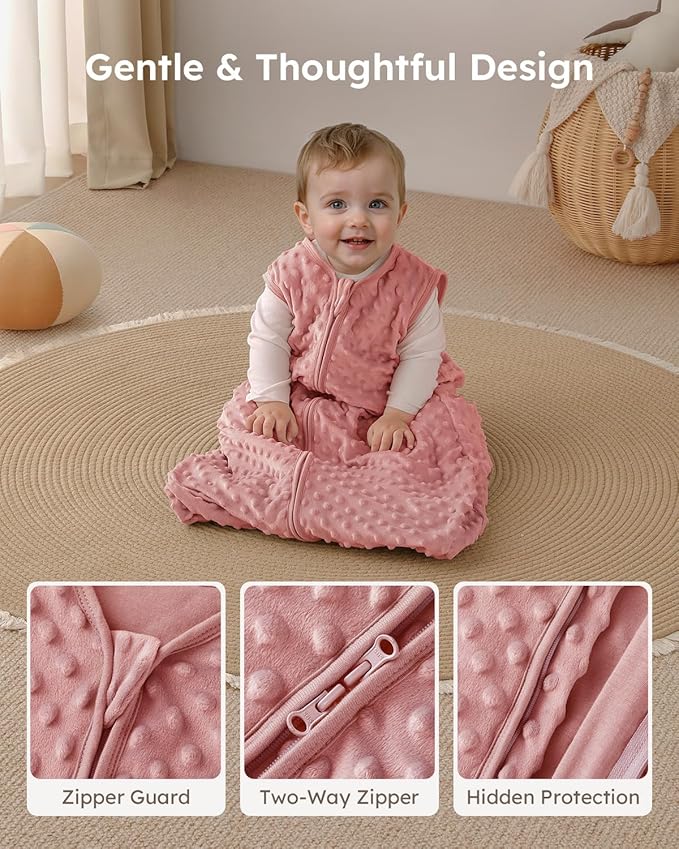 Yoofoss Fleece Baby Sleep Sack 6-12 Months with Plush Dots, TOG 1.5 Baby Wearable Blanket with 2-Way Zipper, Cotton Toddler Sleep Sack Fleece