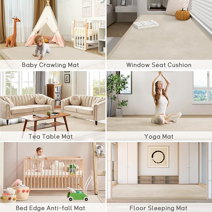 Baby Play Mat for Floor Tummy Time Mat Nursery Muscle Area Rug Playroom Rug Tatami 59"*59" Memory Foam 1.3" Thick Crawling For Babies,Toddlers, Infants, Kids,Floor(Beige)