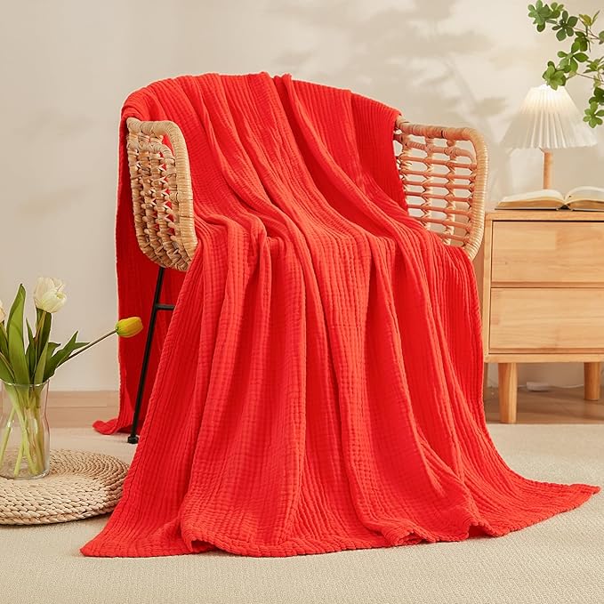 EMME Cotton Muslin Twin XL Blanket Breathable Gauze Blanket Soft Lightweight Blankets Adults Gifts for Women (Orange Rust, 66"x90")