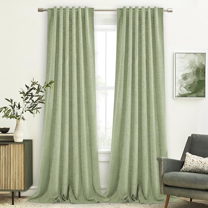 Sage Green 100% Truly Blackout Curtains, Rod Pocket Super Heavy-Duty Gray Lined Total Darkness Drapes for Hall, Privacy Window Treatment Curtains for Patio (2 PCs, 52-inch W x 108-inch L)