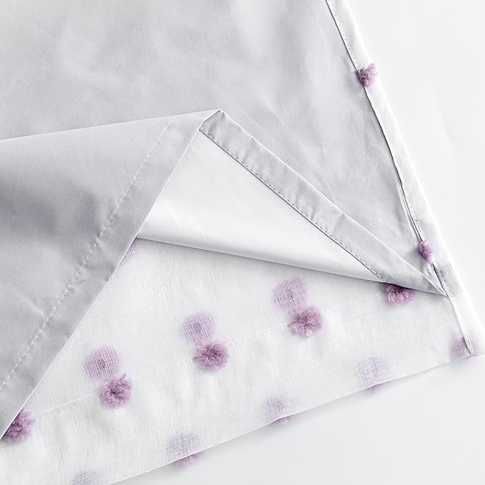 MYSKY HOME 100% Blackout Curtains for Girls Bedroom 54 Inch Long Purple Pom Pom Full Blackout Curtains for Kids Room 2 Panels Room Darkening Small Window Treatment Grommet 2 Layered Drapes 52"W x 54"L