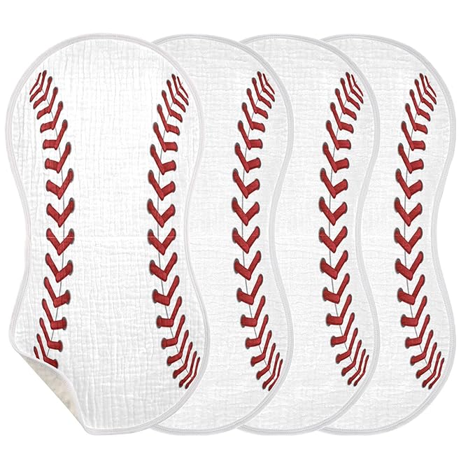 WELLDAY Muslin Baby Burp Cloths Set of 2, Soft Absorbent Sport Baseball Print Muslin Washcloths, Bibs, Face Towel for Newborn Boys Girls, 22 x 11 Inch