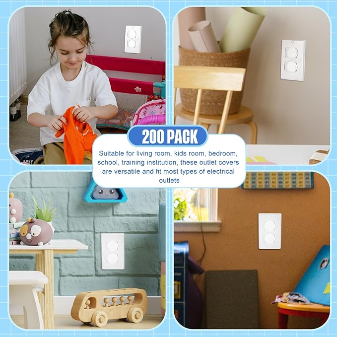 Thyle 200 Pcs Outlet Covers Bulk Child Baby Proofing Plug Covers for Electrical Outlets Easy Install Socket Sturdy Safe Secure Baby Proofing Kit for Home Office Bulk (White)