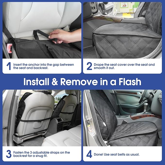 Heavy Duty Front Seat Cover with Side Flaps - Waterproof Secure Fit Captain Seat Protector for Dogs & Humans, Protects from Dirt, Fur, Scratches, Fits Cars, SUVs, Trucks, Minivans(1-Pack)