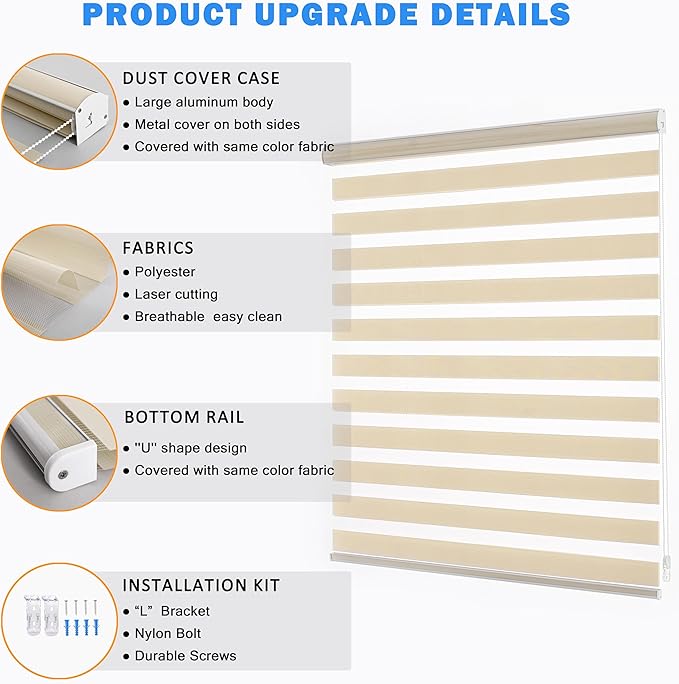 Zebra Blinds Window Blind Zebra Shade Blinds for Windows Roller Sheer Shades Privacy Light Filtering Shades for Home Kitchen Bathroom (Width 67'' X Height 72'' Cream)