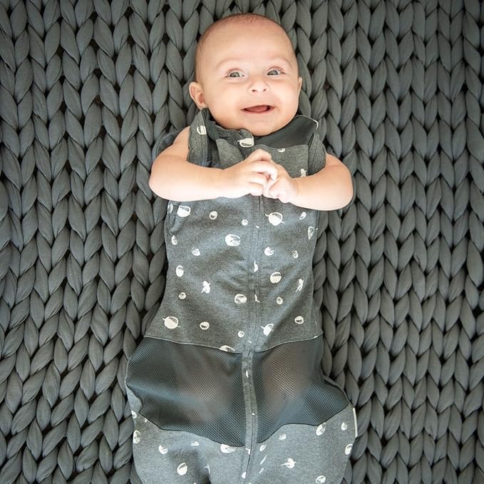 Happiest Baby Sleepea 5-Second Swaddle - 100% Organic Cotton Baby Swaddle Blanket - Doctor Designed Promotes Healthy Hip Development (Graphite Planets, Large)