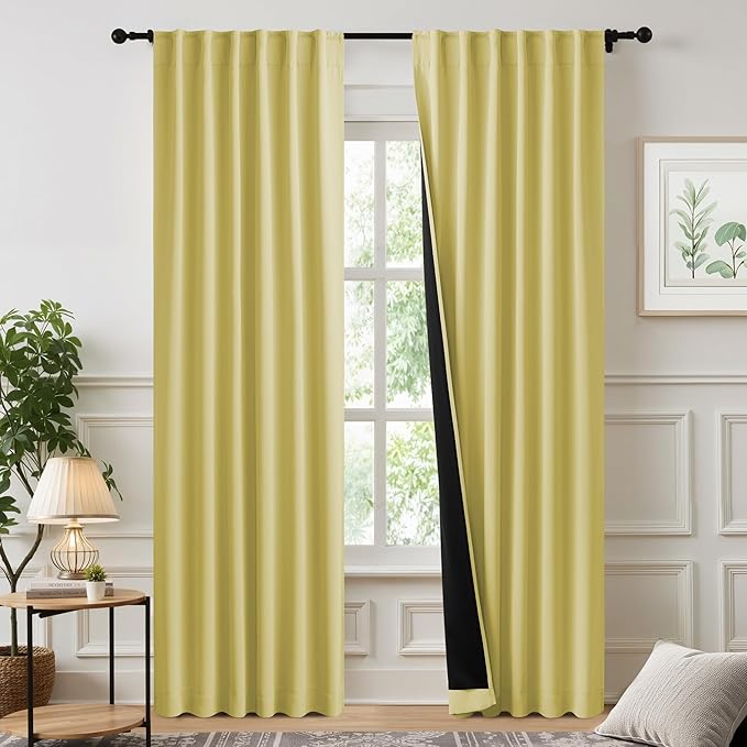 NICETOWN Paler Yellow 100% Blackout Curtains, 2 Panels 52x84 Inches for Living Room & Bedroom Drapes with Rod Pocket Back Tab, Energy Efficient Noise Reducing Thermal Insulated Window Treatments