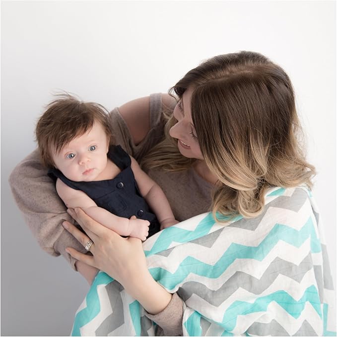 Newborn Bamboo Rayon Swaddle Wraps | Baby Receiving Blankets 3 pk: Wrap & 2 Muslin Square Blankets - Light Blue & Grey Chevron Stripes & Stars