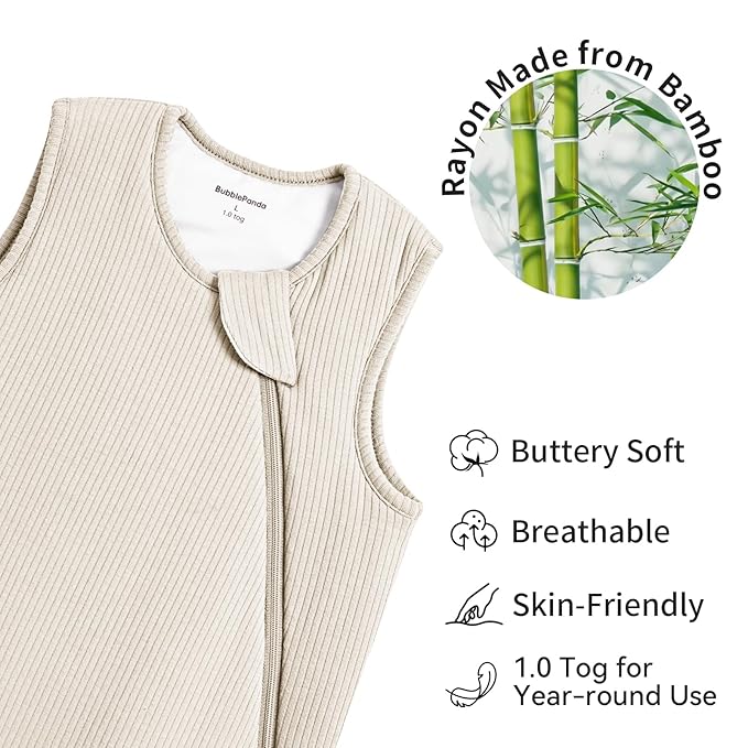 BubblePanda Rayon Made from Bamboo Sleep Sack 12-18 Months Supersoft Toddler Sleep Sack 1.0 Tog Breathable Baby Wearable Blanket with 2-Way Zipper Unisex Sleeping Bag for Babies