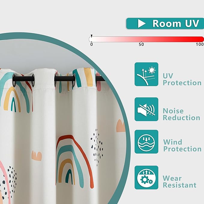 chiinvent Blackout Rainbow Curtains for Kids Cute Rainbow Room Darkening Window Curtains Decorative Cartoon Black Out Curtain for Girls Bedroom Nursery, C1, 52" x 63", 2 Panels (90% Blackout)