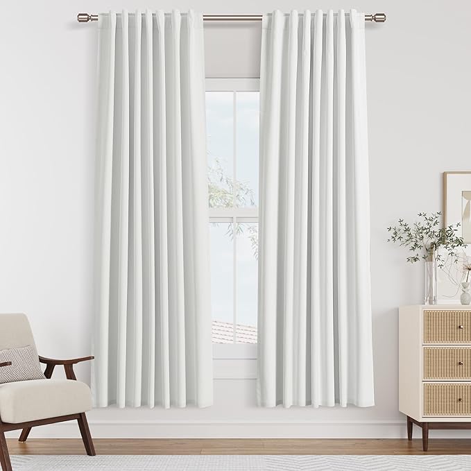 Guken Off White 100% Blackout Curtains 72 Inch Length 2 Panels Set for Living Room Bedroom Back Tab Thermal Insulated Black Out Linen Drapes Room Darkening Window Curtains 72 Inches Long