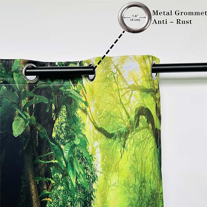 Forest Blackout Curtains W52 x L84 Inch Grommet Room Darkening Window Drapes Nature Tropical Jungle River Rainforest Waterfall Scenery Pattern for Bedroom Living Room Cafe Office 2 Panels