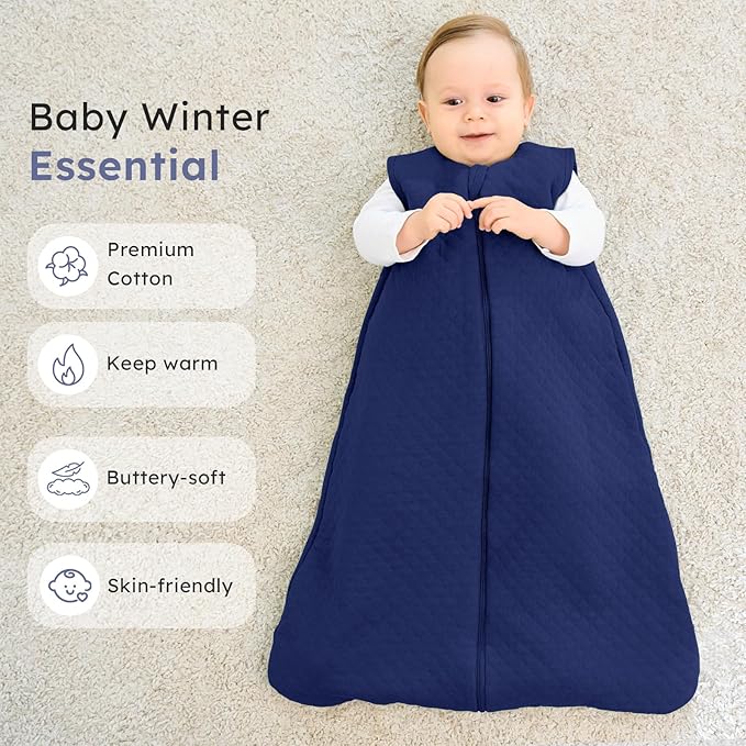 FIEMOL Baby Sleep Sack 18-24 Months 2.5 TOG, Winter Cotton Sleep Sacks Newborn and Infant, Warm Quilted Baby Wearable Blanket, Newborn Sleeping Bag with 2-Way Zipper Blue 1 Pack