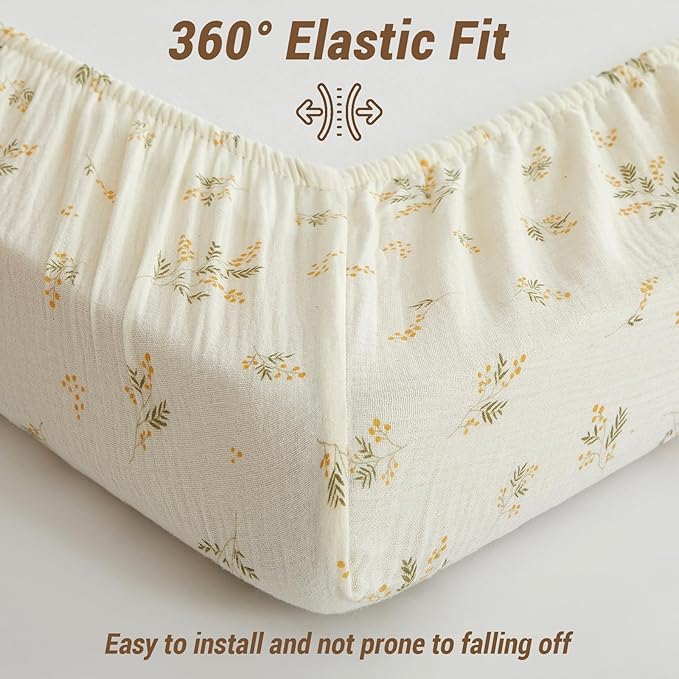 Heavyweight Muslin Baby Crib Sheets - 2PCS 52"x28" Neutral Fitted Crib Sheets for Boys Girls, Breathable Soft 100% Organic Cotton Standard Baby Mattress Sheet (Sage Green, Leaf)