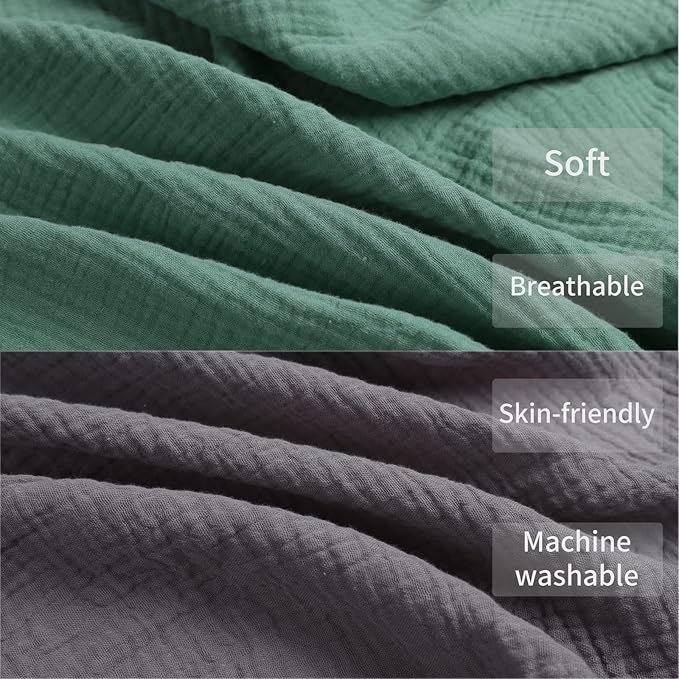 Onacosht Muslin Mini Crib Sheets, 39" x 27" Pack and Play Mattress Sheets Fitted for Pack N Play, Soft Cotton for Boys Girls, 2 Pack, Grey and Green