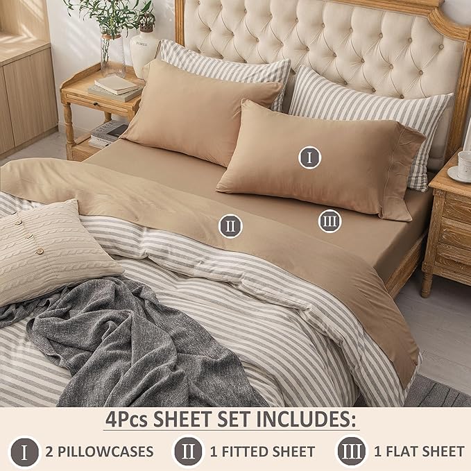 PURE ERA Jersey Knit 4pc Bed Sheet Set 100% T-Shirt Cotton Super Soft Comfy Breathable Fits Mattress Up to 20" Extra Deep Pocket (Solid Toffee Brown, Cal King)