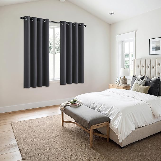 MIULEE Grey Blackout Curtains for Bedroom Living Room 63 Inches Long 2 Panels, Thermal Insulated Room Darkening Drapes Solid Grommet Noise Reduction Light Blocking Window Treatments 50x63 Inch