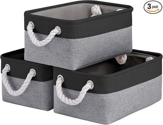 Storage Baskets for Shelves 11.8x7.9x5.2 Inch, Foldable Fabric Storage Bins with Handles, Small Storage Baskets for Organizing Closet, Office, Home Organization (3-Pack, Black&Gray)