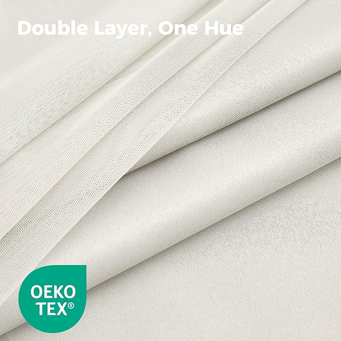 100% Blackout Curtains for Bedroom, Double Layer Ivory Curtains, Black Out Curtain 108 inch long With Sheer Overlay for Living Room, Room Darkening Window Drapes with Grommet, 52"W x 108"L