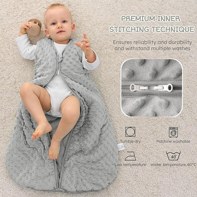 FILLEEP Fleece Baby Sleep Sack 12-18 Months with Plush Dots, Winter Baby Wearable Blanket for Infant Toddler Sleeping Sack 2-Way Zipper Warm Sleep sack, Grey