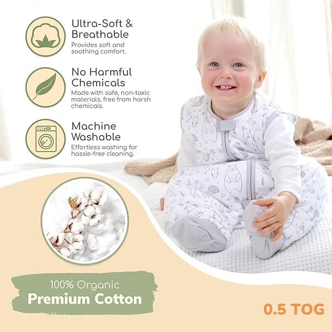 Mama Cheetah Toddler Sleep Sack with Feet 4T-5T, 0.5 TOG Organic Cotton Baby Wearable Blankets with Legs, Baby Sleeping Bag for Walkers, Early Walker X-Large