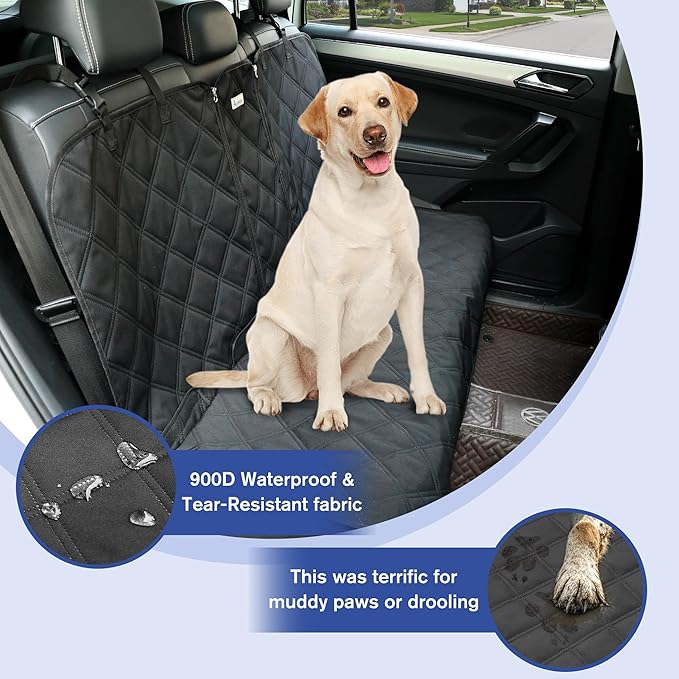 Back Seat Cover for Compact Cars/SUVs Rear Split Bench - 900D Oxford Waterproof Non-Slip Car Seat Protector for Messy Dogs & Kids, Easy Clean(Black)