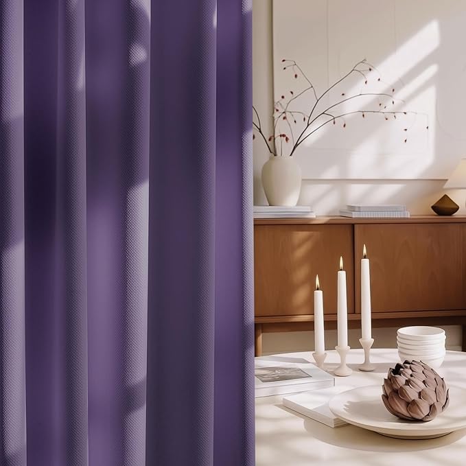 FMFUNCTEX 100% Blackout Curtains for Bedroom, Purple Curtains 72 Inch Length Textured Thermal Insulated Curtains for Living Room Drapes, Black Out Drapery Grommet Room Darkening 2 Panels