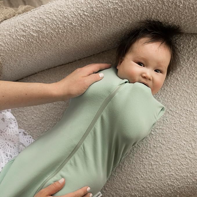 Tiny Twinkle Baby Sleep Sack 6-12 Months 1.0 TOG, Cotton & Elastane Wearable Blanket, Swaddle Transition Micro-Fleece, Machine Washable (Sage)